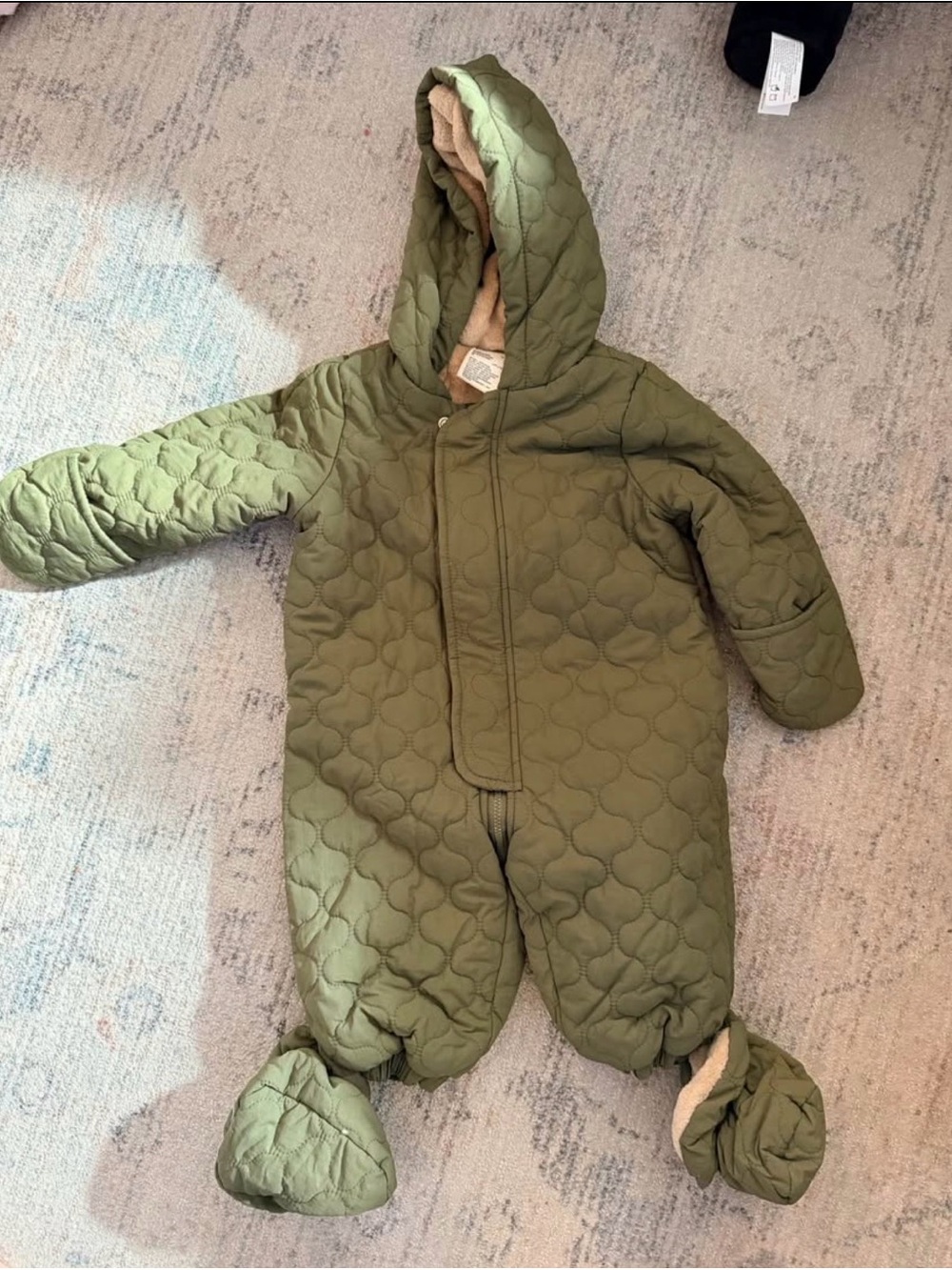First Impressions Olive Quilted Hooded Baby One-Piece